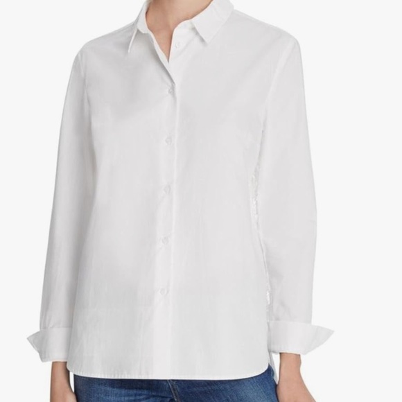 Women’s Basic Poplin White Button-Up Lace Shirt - Picture 1 of 7